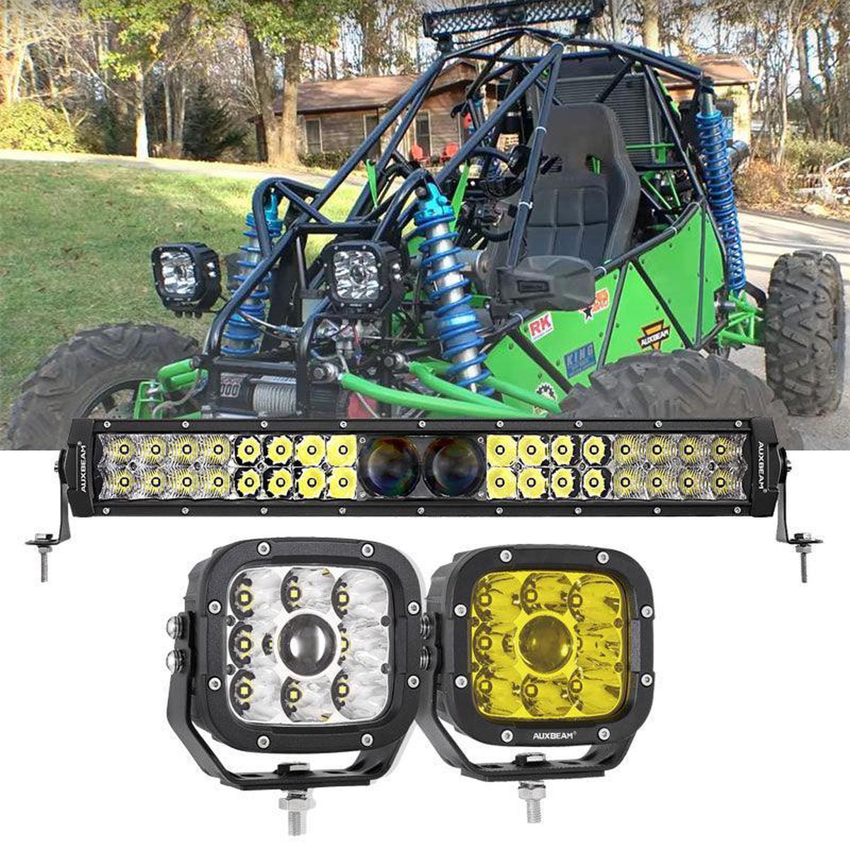 5 Inch 110W LED Driving Lights with Additional Amber Covers 22 Inch 5D-PRO Series LED Light Bars Combo for CBR 1000rr Off Road Buggy ATV UTV Truck