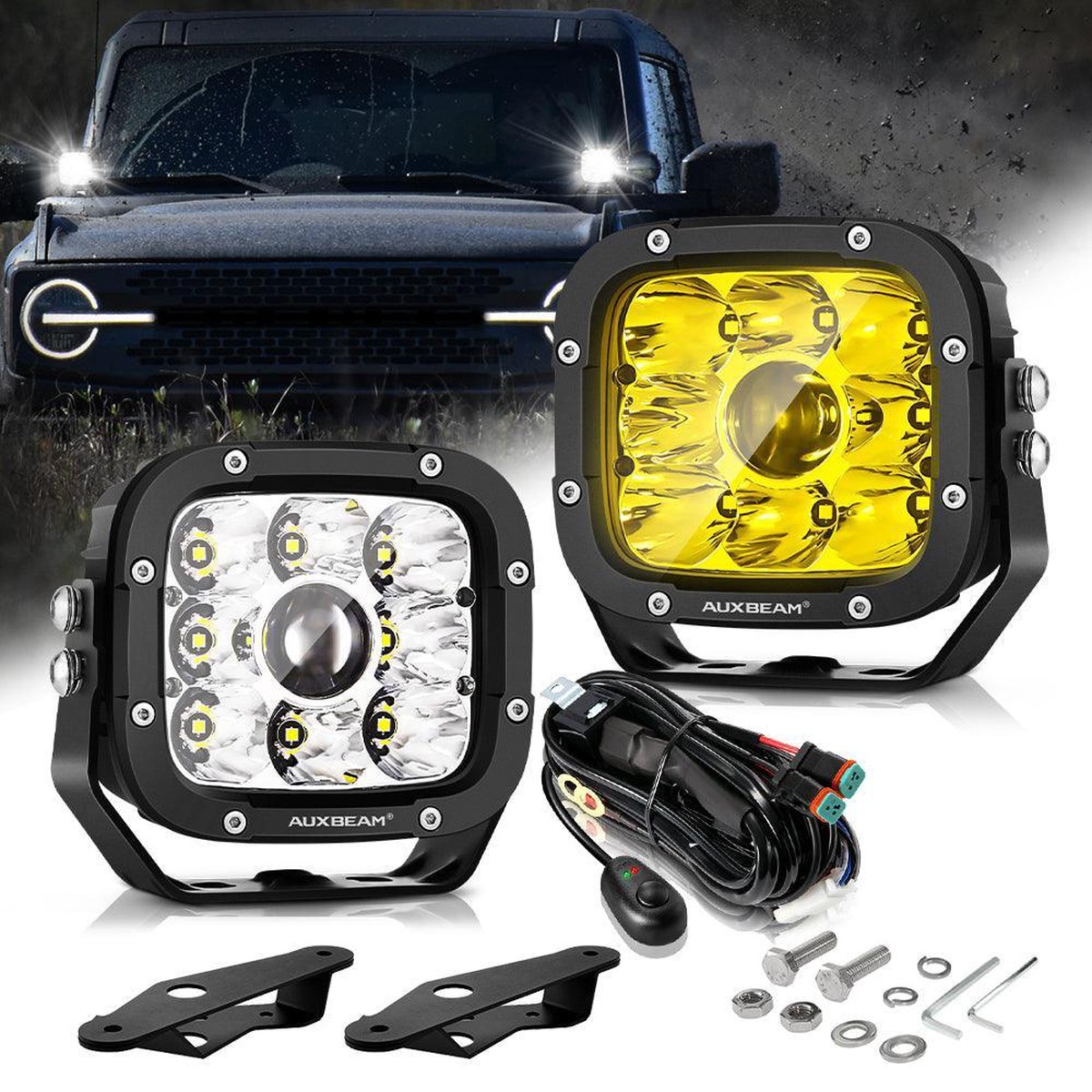 5 Inch 110W WhiteAmber LED Driving Lights Pods Light with A-Pillar Mounting Bracket For Ford Bronco 24 Door 2021 2022