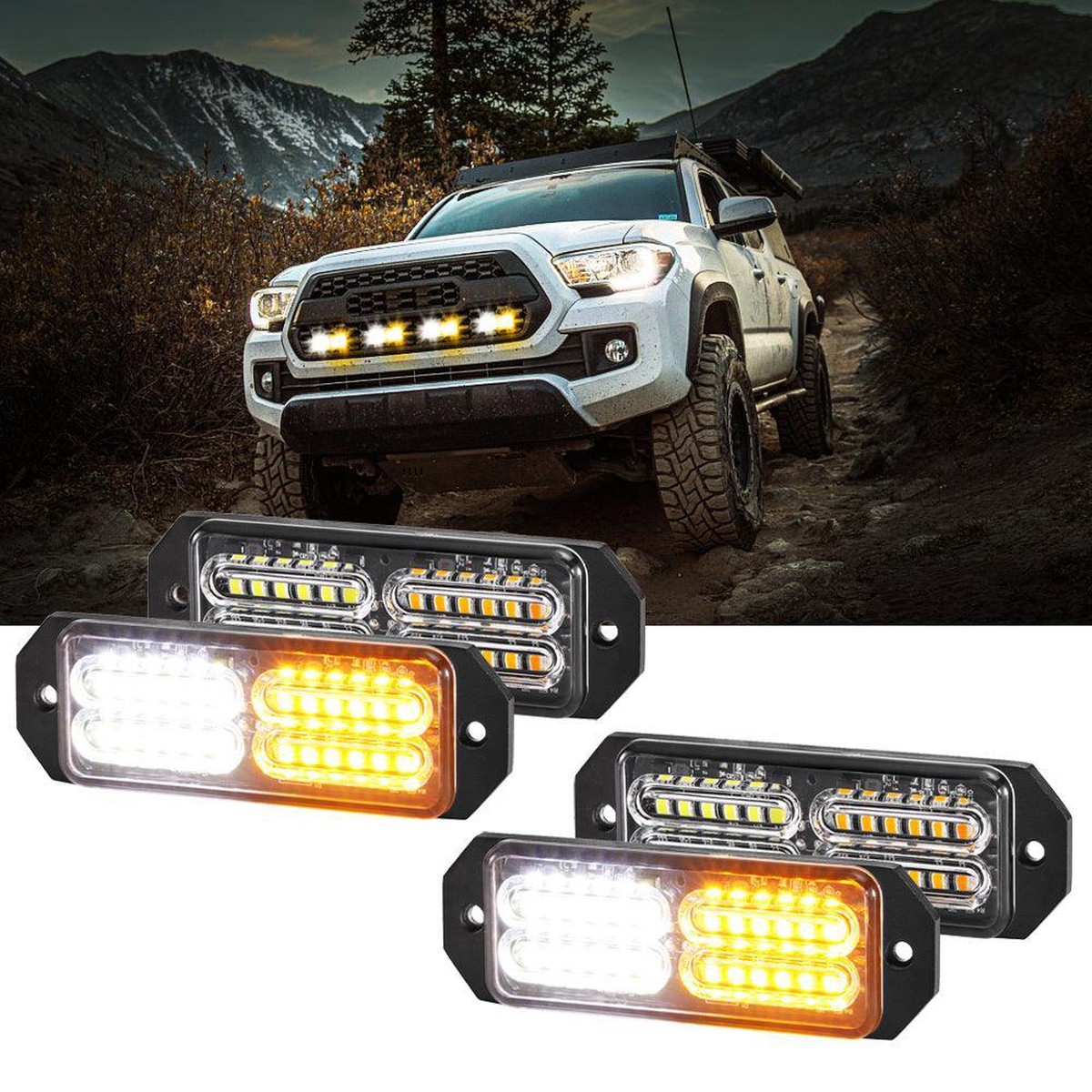 (4PSCSET) 24LED Emergency Surface Mount Grill Strobe Light for Trucks Vehicles ATV RV Cars Van