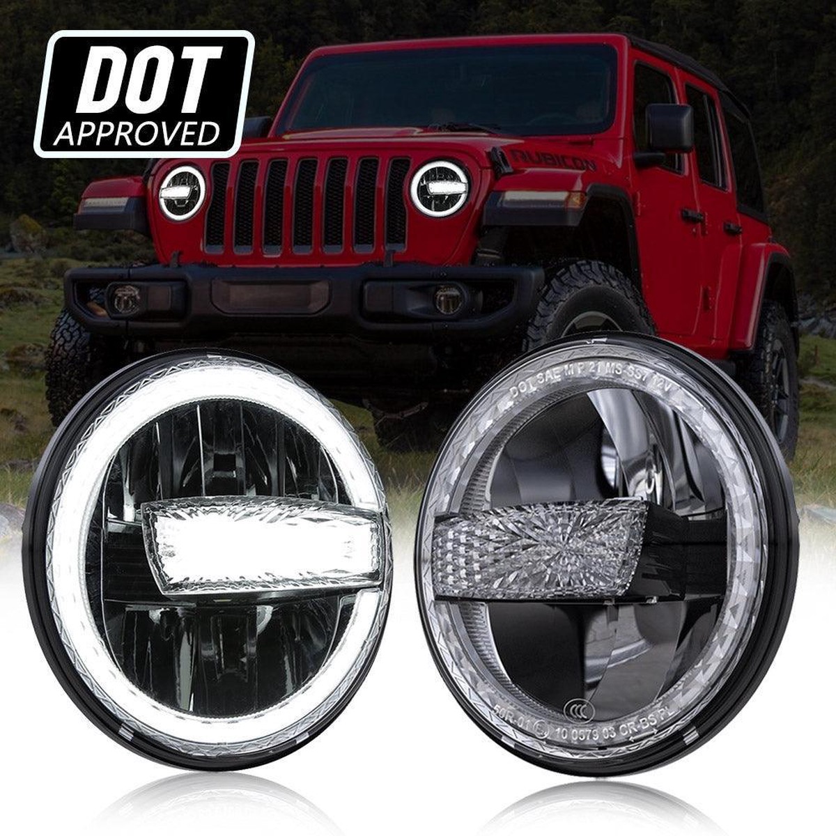 (2pcsset) 7 Inch 90W DOT Approved LED Headlights with Halo Ring DRL High Low Beam for Jeep Wrangler JK TJ LJ CJ