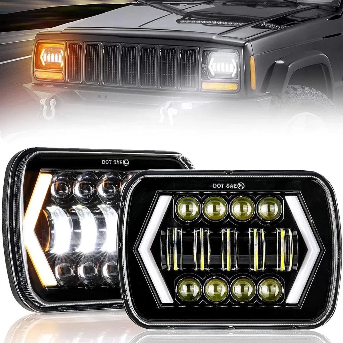 (2pcsset) 7x6 Inch LED Projector Headlights with Hi-Lo Beam Halo Ring DRL for Jeep Wrangler YJ XJ MJ