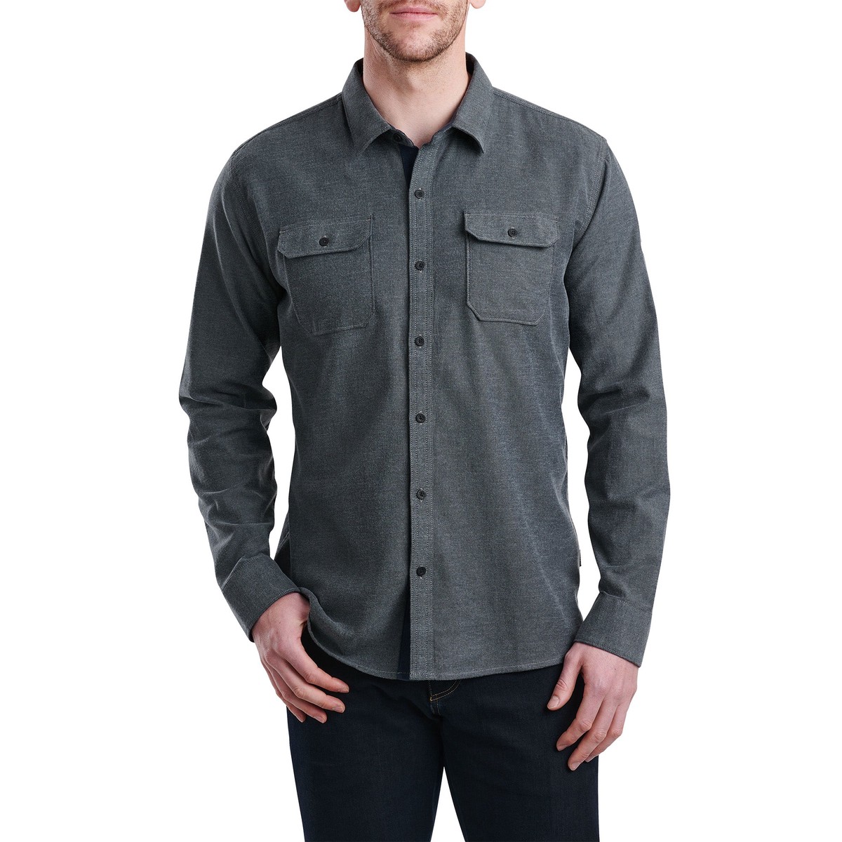 MenS Descendr Flannel Long-Sleeve Shirt - Grey GreyL
