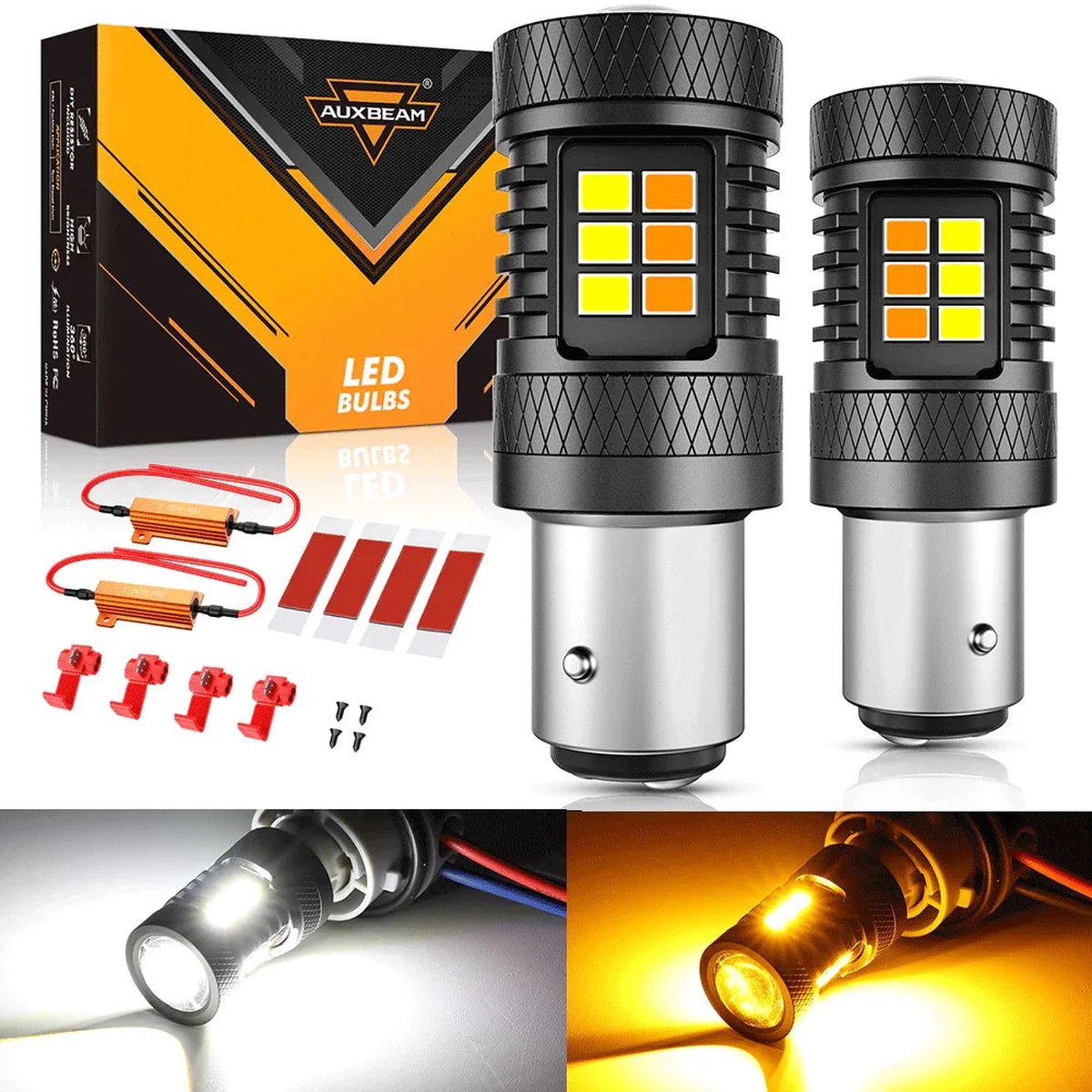 (2pcsset) WhiteAmber Switchback BakeReverseTail Light LED Bulbs with Canbus-Decode