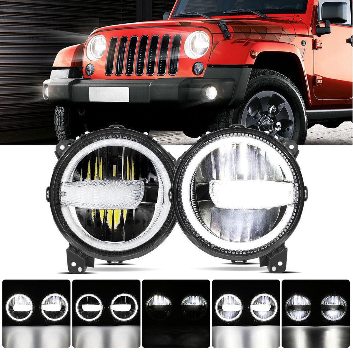 (2pcsset) 9 Inch 120W DOT Approved LED Headlights with Halo Ring DRL High Low Beam for 2018-2021 Jeep JL JLU Gladiator JT