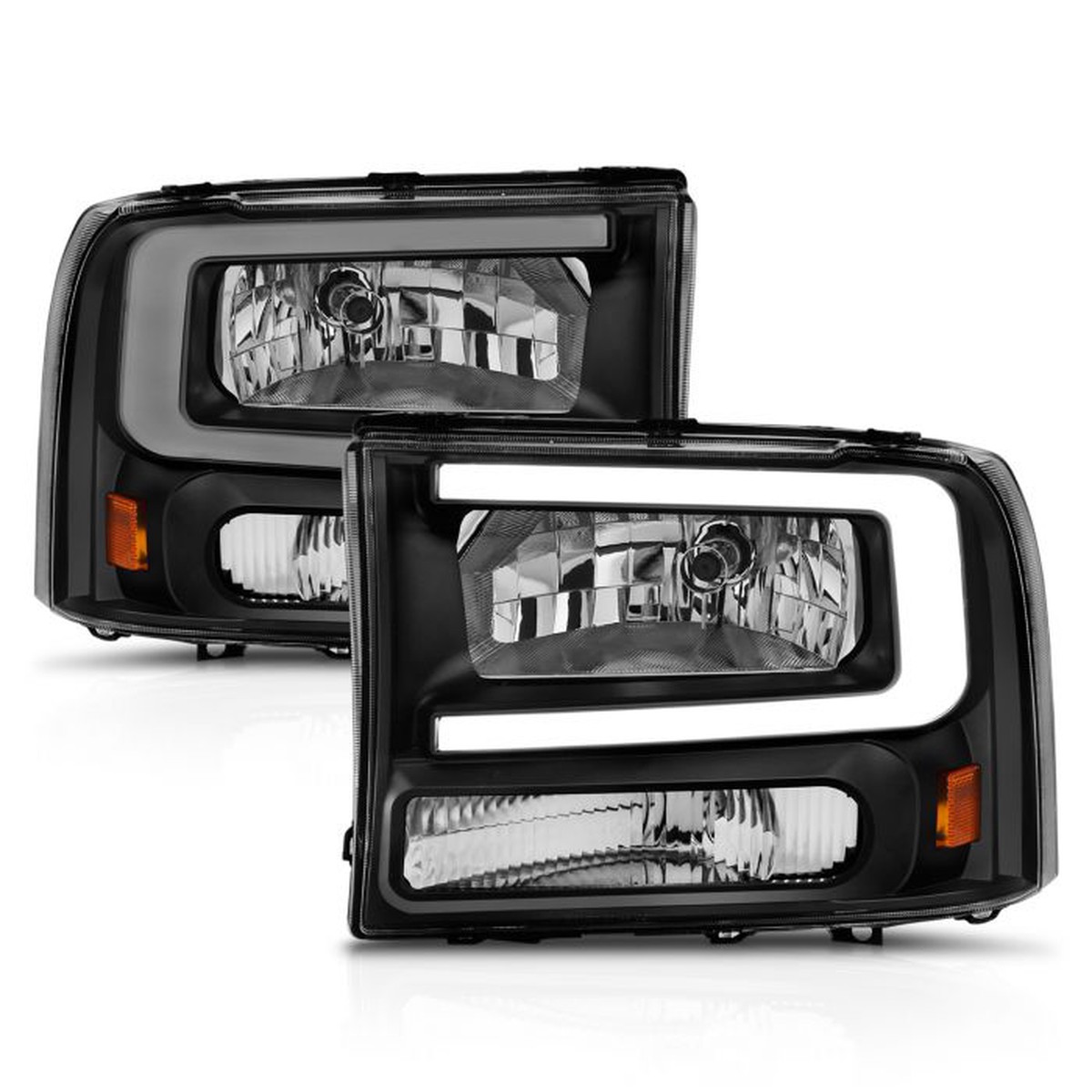 Anzo F-250F-350F-450Excursion (excl 99) Crystal Headlights - w Light Bar Black Housing (1999-2014)