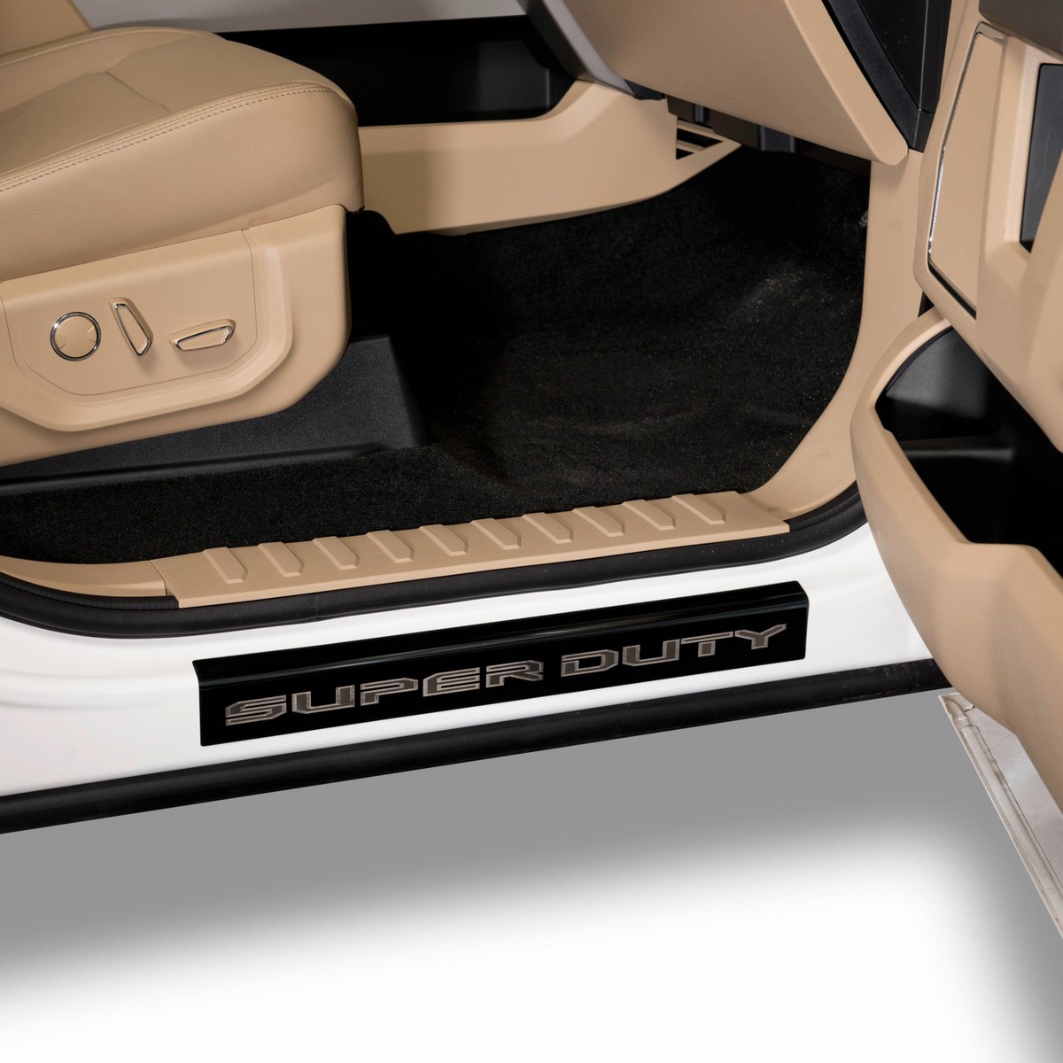 Putco Super Duty CC 4pc Stainless Steel Door Sill Plate Kit - Black PlatinumSuper Duty Logo (2017-2022)