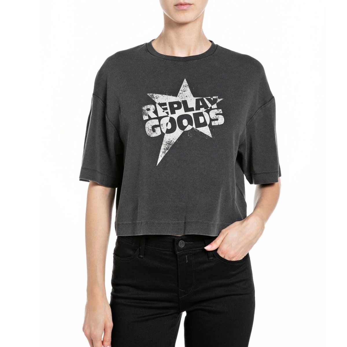 STONEWASHED JERSEY CROPPED TEE W3410E
