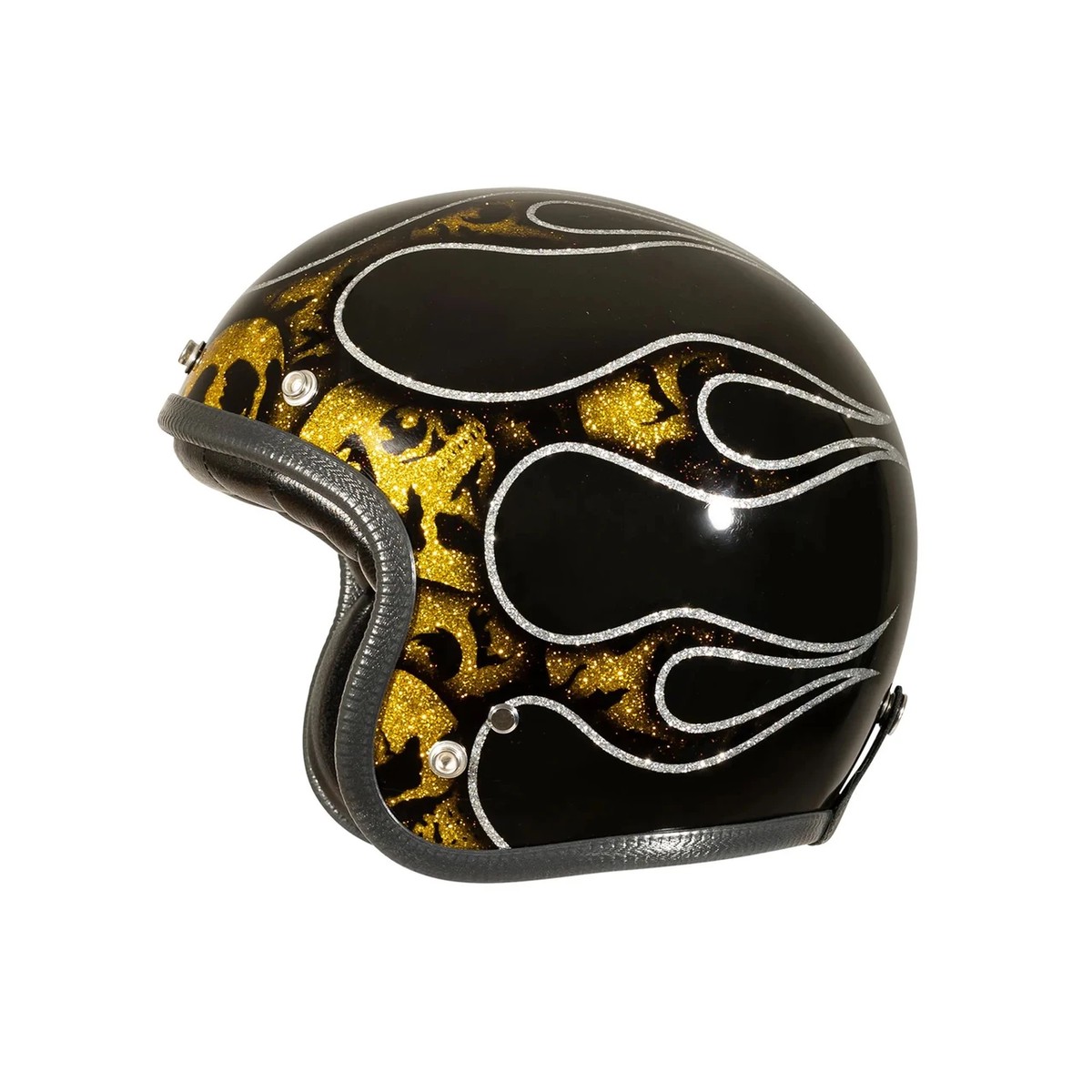 SKULLS FLAMES HELMET GOLD BLACK
