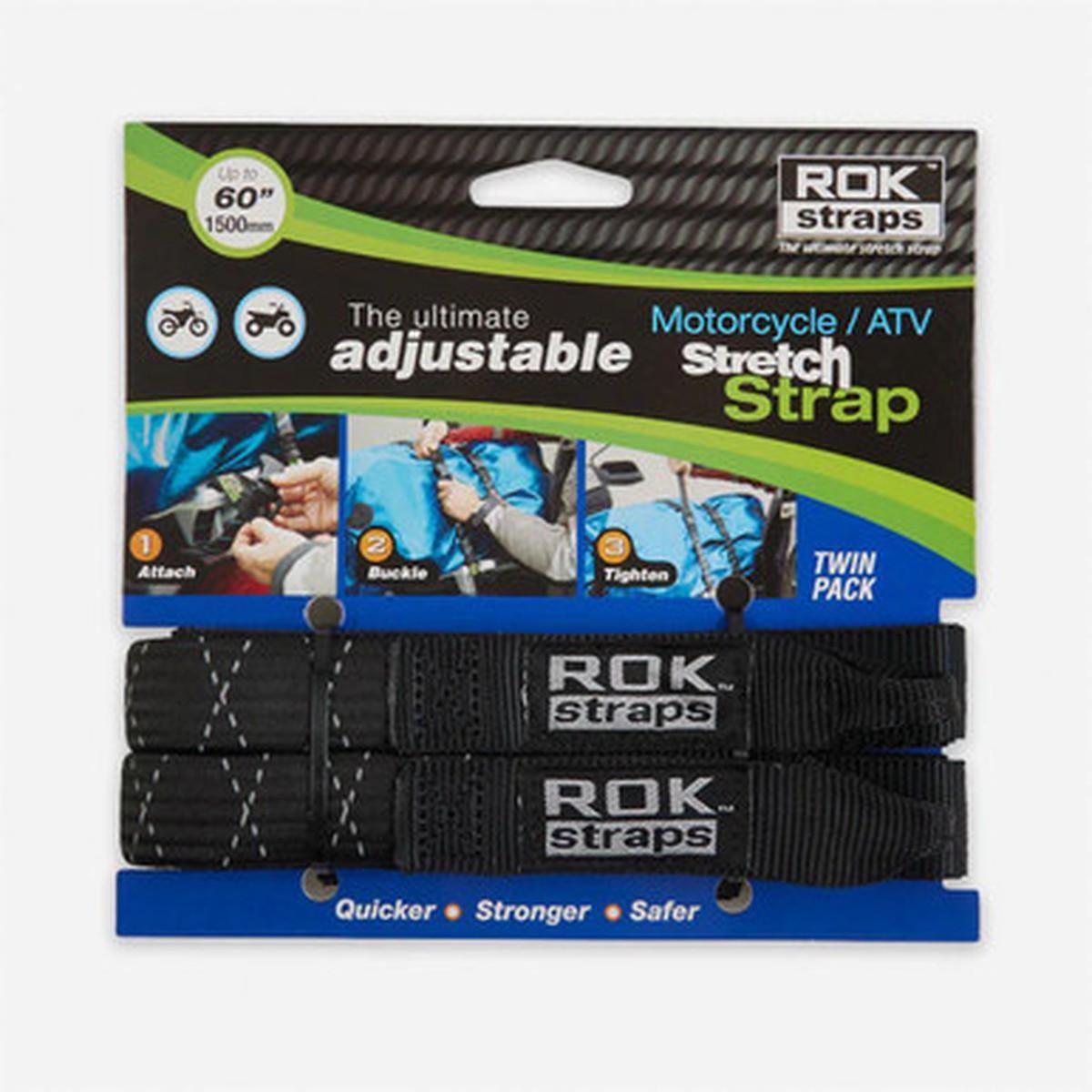 ROK Adjustable Luggage Straps (Pair) 60 (1500mm) Black reflective