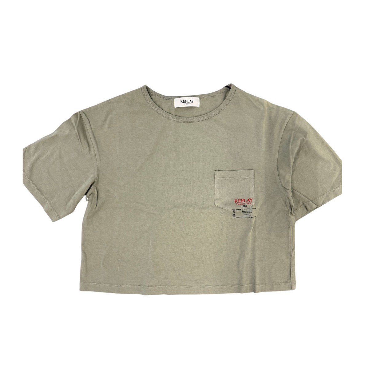 CROPPED POCKET T-SHIRT W3411 GREEN